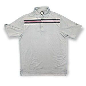 Footjoy Men's Short Sleeve Golf Polo Shirt with Blue, White , Pink Stripe Size L